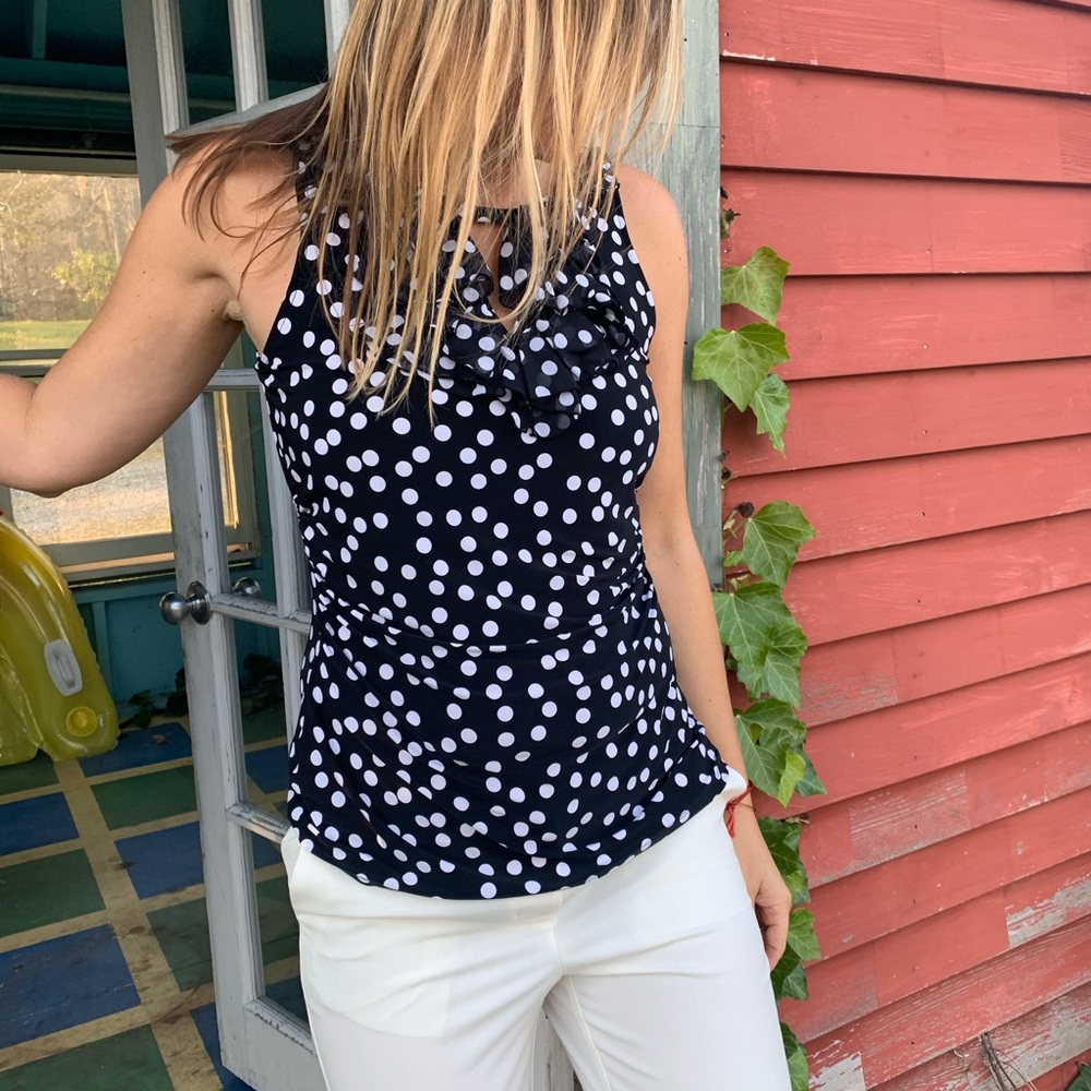 WHBM Polka Dot Ruffled Top